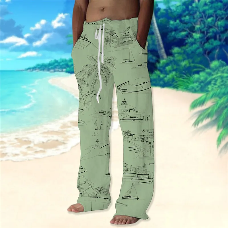 Men's Trousers Summer Pants Beach Pants Drawstring Elastic Waist 3D Print Coconut Tree Graphic Prints Comfort Casual