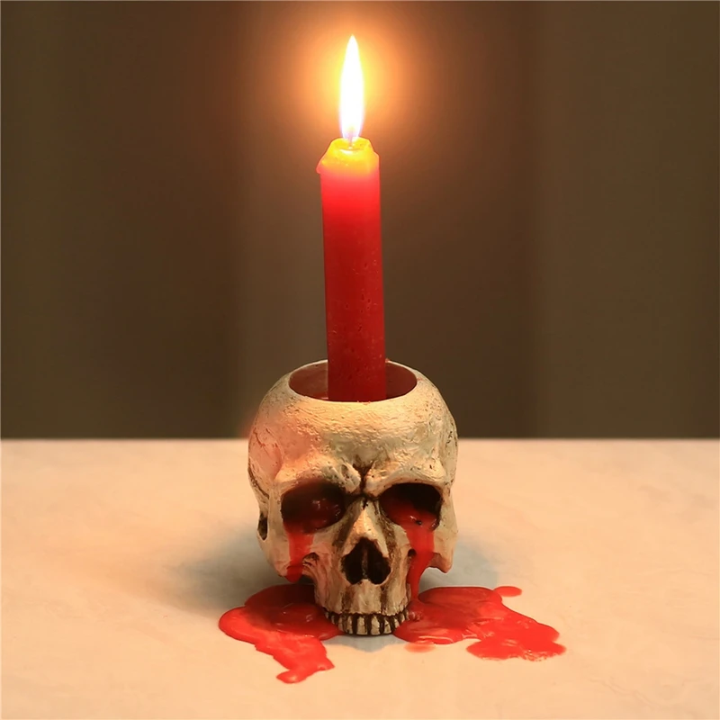 Skull Skeleton Candlestick Holders Tealight Cup Gothic Resin Candlestick Crafts for Halloween Ornament Candle Holders