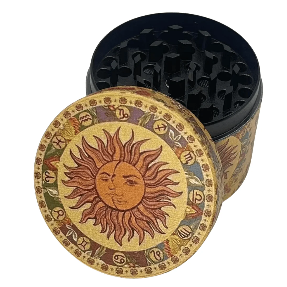 Metal Moon Herb Grinder Boho Sun 4-Layers Salt Spice Mill Pepper Mortar Tobacco Grass Raw Grinder Smoking Kitchen Tool 1.6/2inch