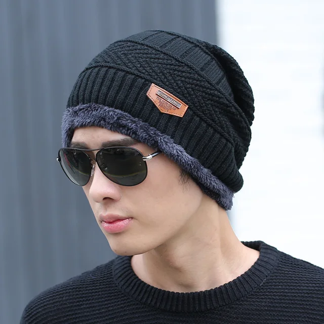 Coral Fleece Scarf Winter Hat Soft Men's Beanie шапка мужская Warm Hat gorras hombre Knitted Double Layer Cap touca masculina Black Beanies