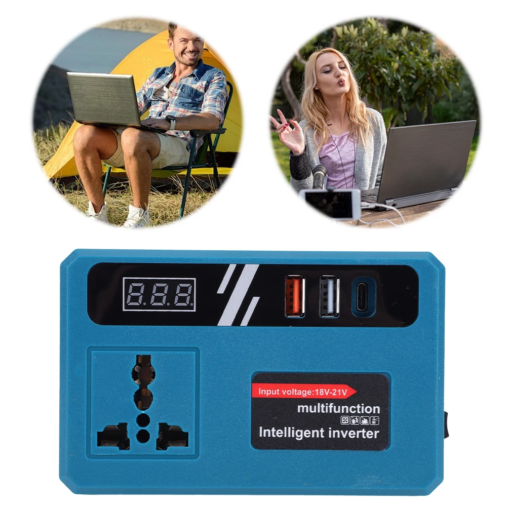 อินเวอร์เตอร์จ่ายไฟ 120W DC 18-21V เป็น AC 220V อินเวอร์เตอร์อะแดปเตอร์ DC สำหรับใช้งานกลางแจ้ง สำหรับแบตเตอรี่ Makita 18V 1