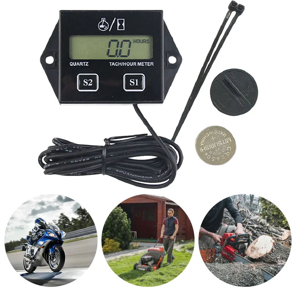 Digital Engine Tach Hour Meter Battery Operated Tachometer Gauge Inductive Tachometer Gauge for Motorcycle Marine Chainsaw Bike
