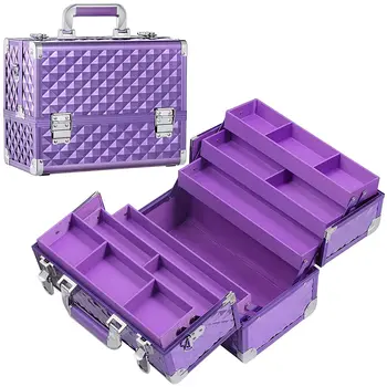 Professional Makeup Train Case Extra Large Cosmetics Organizer Box 6 Trays with Shoulder Strap Travel Make Up Manicure Storage