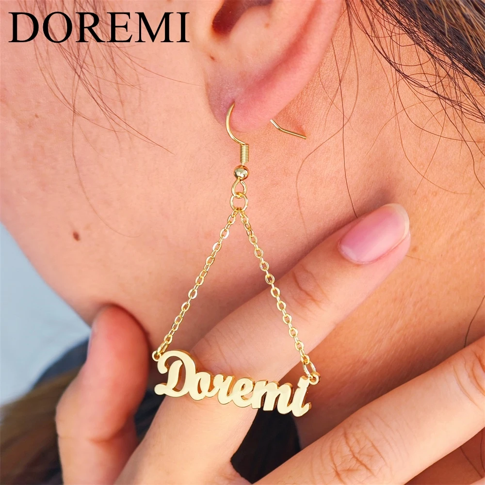 DOREMI Stainless Steel Custom Name Personalized Jewellery INS Custom Name Hook Dangle Earrings Word Nameplate Drop Earrings