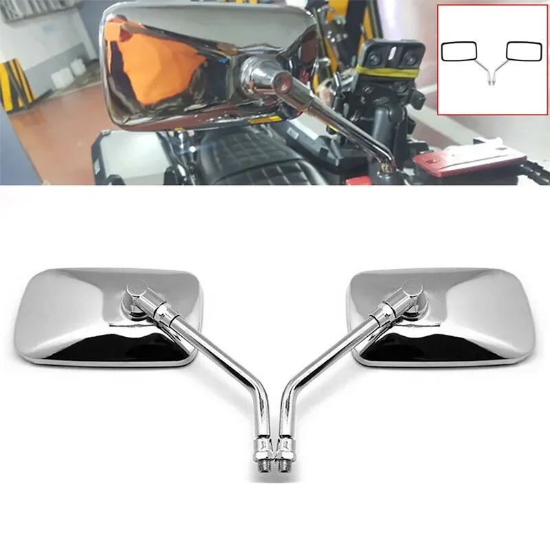 Pair Universal Rectangle Motorcycle Mirrors 10mm Chrome For Honda Motorbike Scooter E-Bike