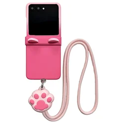 Charming Pink Gradient Cat Ears Phone Case with Necklace Strap - Razr 50 (A)