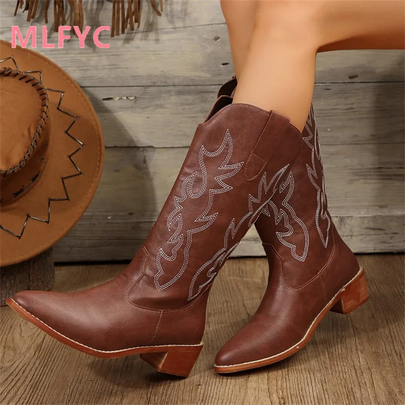 

Women's Thick Sole Thick Heel Long Boots Women's Autumn and Winter New Soft Sole Lightweight Comfortable Mid Length Single Boot
