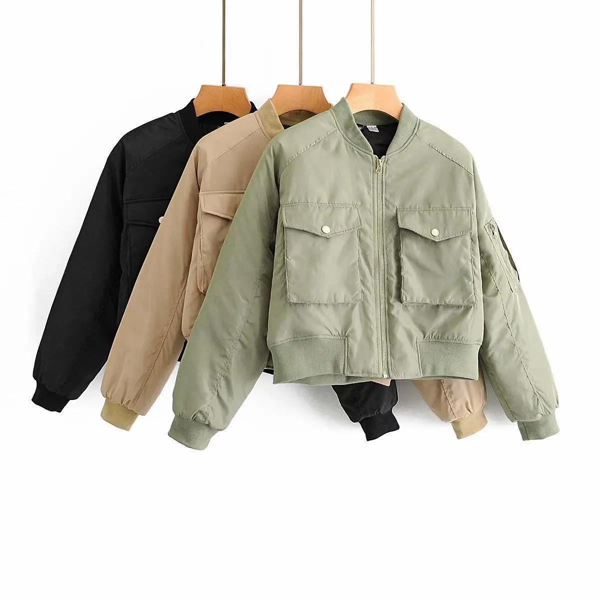 Traf Women Jackets Pilot Jacket with Cotton Short Coat Casual Clothes Street Fashion Tops Harajuku Vintage Zipper Coats Dropship
