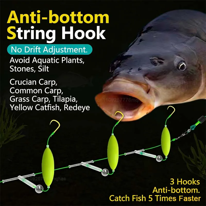Rigs pêche carpe à 3 hameçons - Système suspension anti-fond - Tailles 3#-14# pour pêche précise