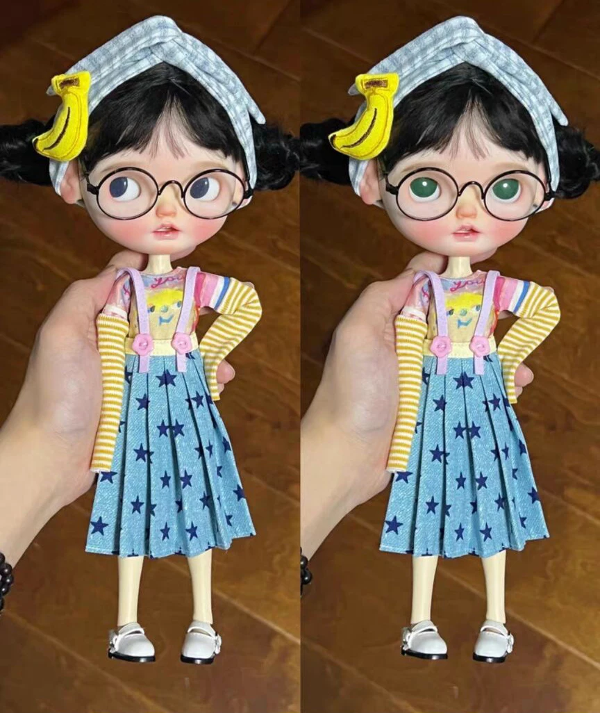 

3pcs Rural style clothes blythe doll outfit Hair accessories/ tops/long pleated skirts 1/6 30cm Fit for Pullip,Ob22/24/26, Licca