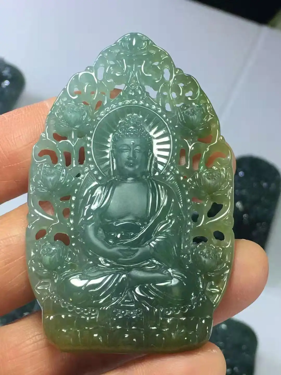 Natural A Myanmar jade 7A hollow Handcarved jade Buddha pendant jade ...