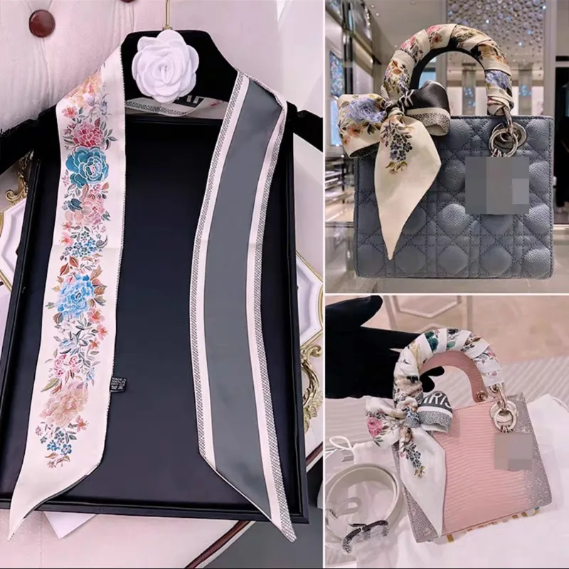 Französischer Tarot-Rosen-Blumendruck, Damen-Dekoration, doppelseitig, elegant, Bindungsgurt, Streamer, kleiner Schal, Geschenkband, Seidenschal – Detail 3