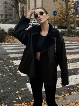 معاطف نسائية كاجوال من الجلد الصناعي من HH سترة كلاسيكية ذات صدر واحد وأكمام طويلة مع جيوب ملابس خروج عصرية 6