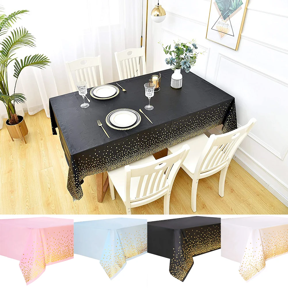 

137*274cm Gold Bronzing Dot Gilded Tablecloth Disposable Table cloth Kids Birthday Party Baby Shower Supplies Wedding Home Decor