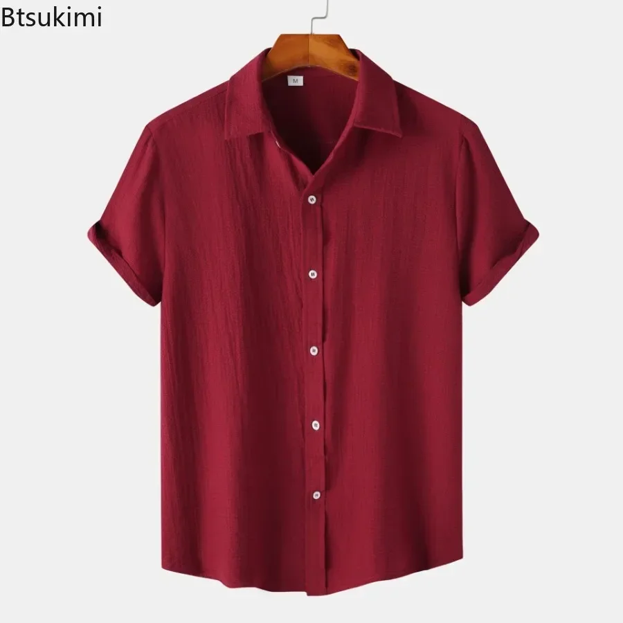 Men's Solid Color Casual Shirts Summer New Men Short-sleeved Single Breasted Simple Blouse Tops Male Beach Holiday Camisas