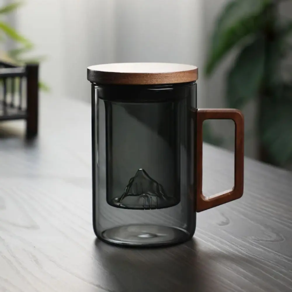 500ml Capacity Tea Separation Cup High Borosilicate Glass Wooden Lid Water Cup Heat Resistant Originality Design Glass Tea Cup