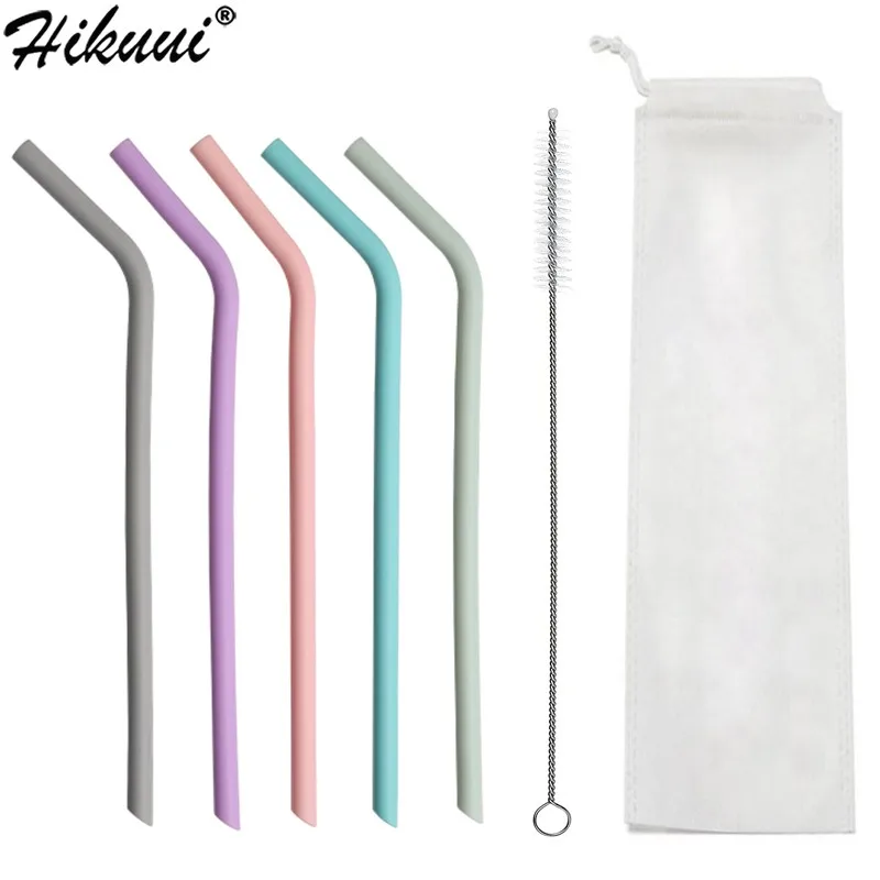 5pcReusableSiliconeDrinkingStrawsFoldableStraightandBentStraw