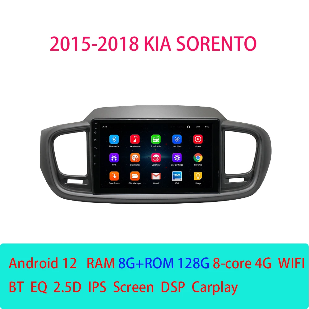 

Автомагнитола для Kia Sorento 2015-2018, Android 12, мультимедийный плеер для Carplay, автостерео, GPS-навигатор, головное устройство 2din DSP