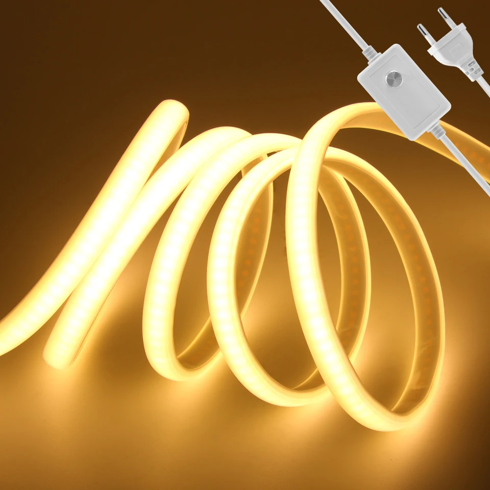 220V COB LED Strip 5 Meter - 296 LEDs Ohne Treiber, Warmweiß 3000K