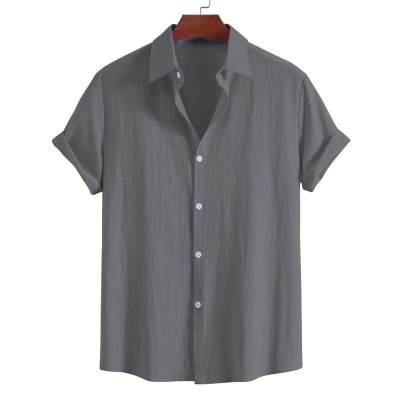 New men's short-sleeved lapel shirt summer fashion solid color outdoor youth pure cotton top versatile casual comfortable