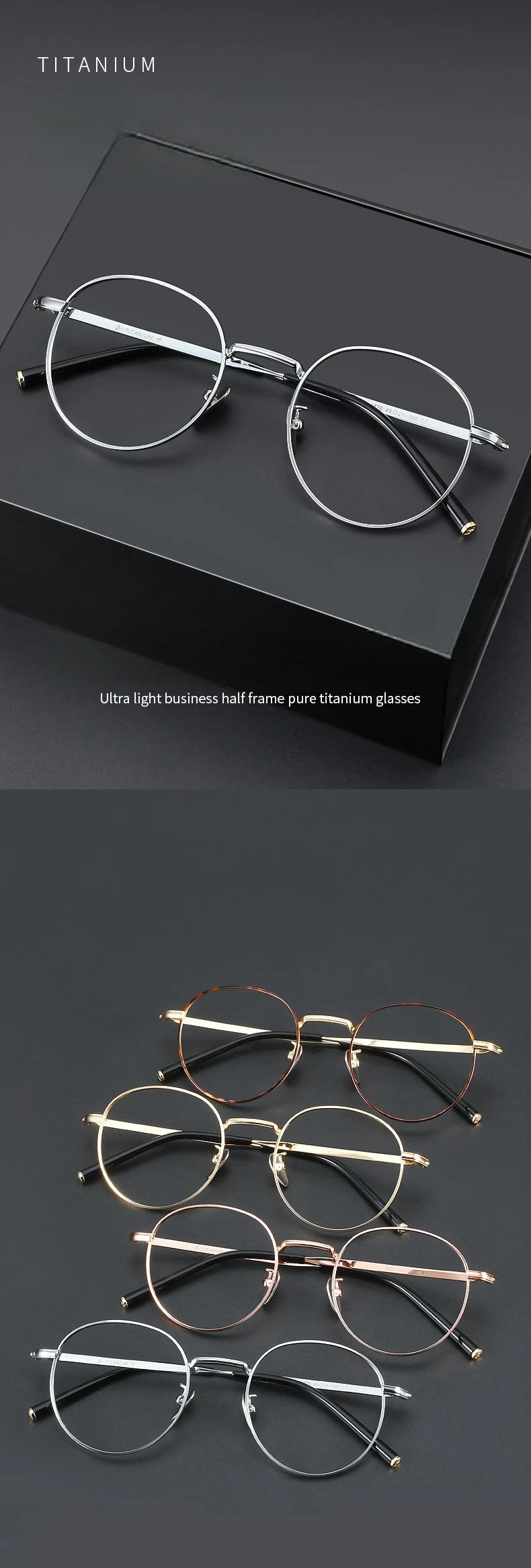 FIRADA Mode Brillen Retro Reinem Titan Runde Brille Komfortable Optische Brillen Rahmen Für Männer Frauen 1820-C – Detail 2