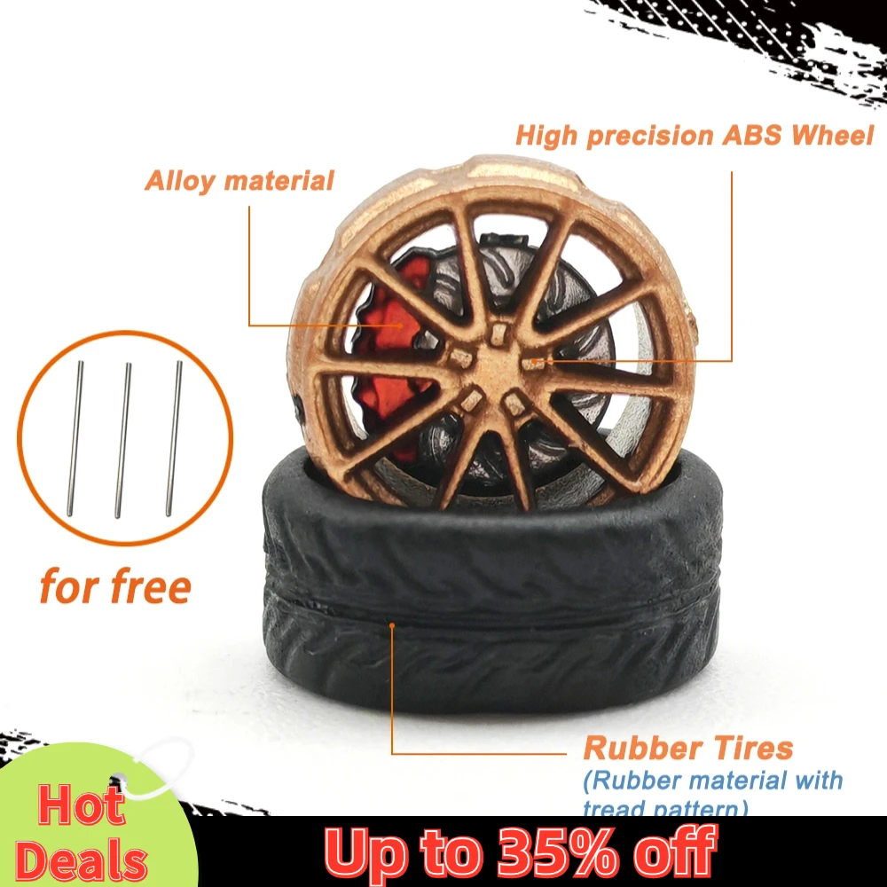 Kicarmod 1/64 Model Car ABS Wheels with Rubber Tire Brake Disc Refitting Parts Diameter 10mm For Model Car Tomica MINI GT 3