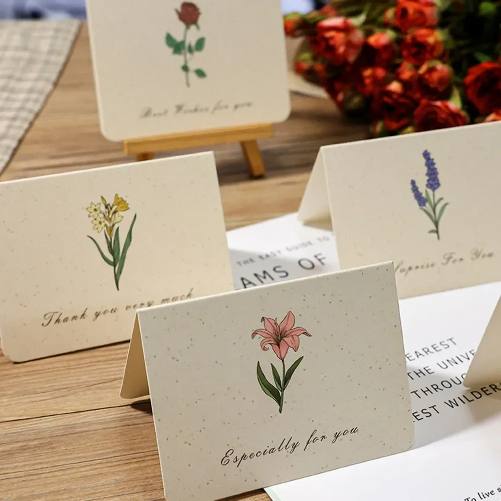 6PCS Vintage Botanical Greeting Cards Simple Cards Valentine's Day Mother's Day Wedding Birthday Message Wishes Thank You greeting cards