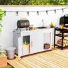 Outdoor Grill Table with Stainless Steel Sink and Drainage, Grill Cart with Foldable Side Table and Cabinet 2