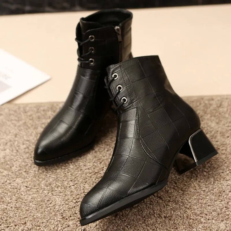 Ankle Boots for Women 2023 Winter Office Women's Boots Simple Black High-heeled Ankle Boots Trendy Pointed Toe Zipper Boots