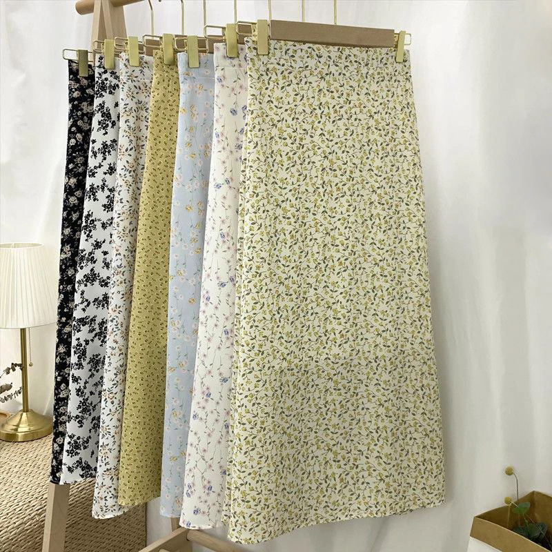 

2022 New Chiffon Print Skirts women Casual Fashion Long Skirts Women Summer Elegant Female Skirts