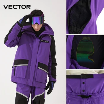 VECTOR Brand Men Women Ski Jacket Winter Warm Windproof Waterproof Ski Suit Outdoor Sports Snowboard Coat Splicing double plate 6