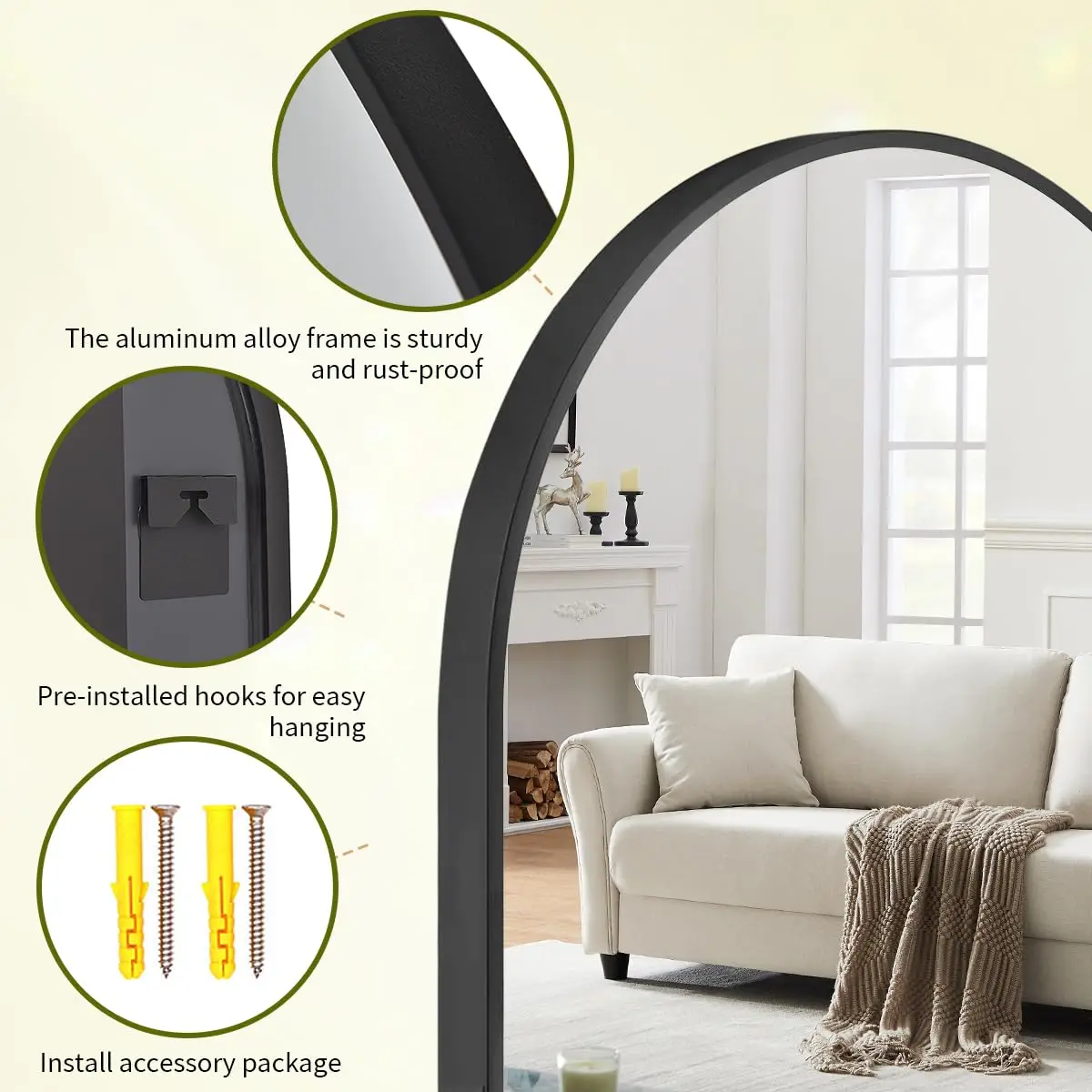 20"x30" Arch Bathroom Mirror, Wall Mounted Mirror, Vanity Wall Mirror w/Metal Frame for Bedroom, Entryway, Living Room 4