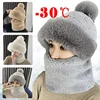 Winter Scarf Set Hooded for Women Plush Neck Warm Russia Outdoor Ski Windproof Hat Thick Plush Fluffy Beanies 2
