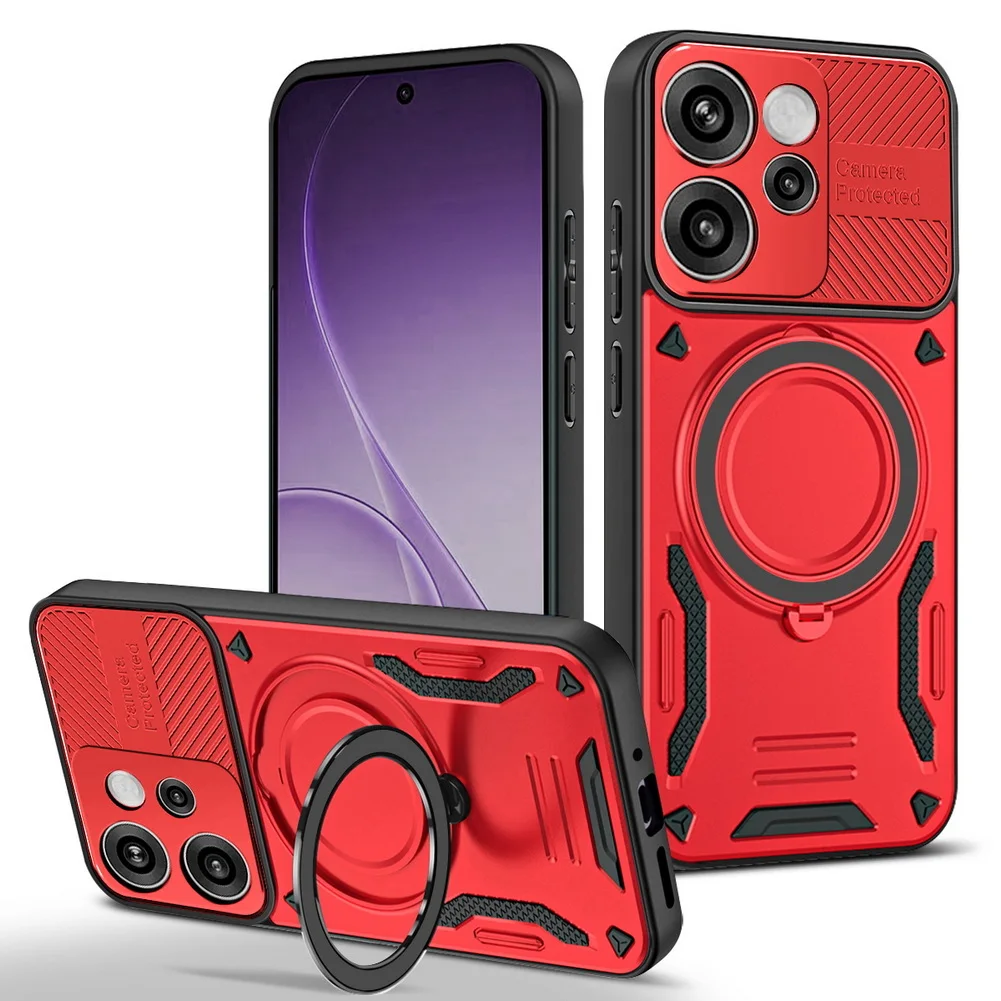 Magnetic Adsorption Phone Case with Metal Ring Holder and MagSafe Compatibility