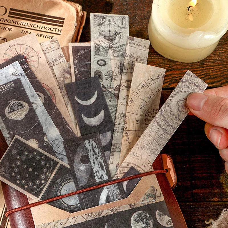 Decorative Stickers 40Pcs Vintage Astronomy Washi Stickers Decorative Space Planets Galaxy Sun & Moon Antique Maps Planner Sticker for Scrapbook