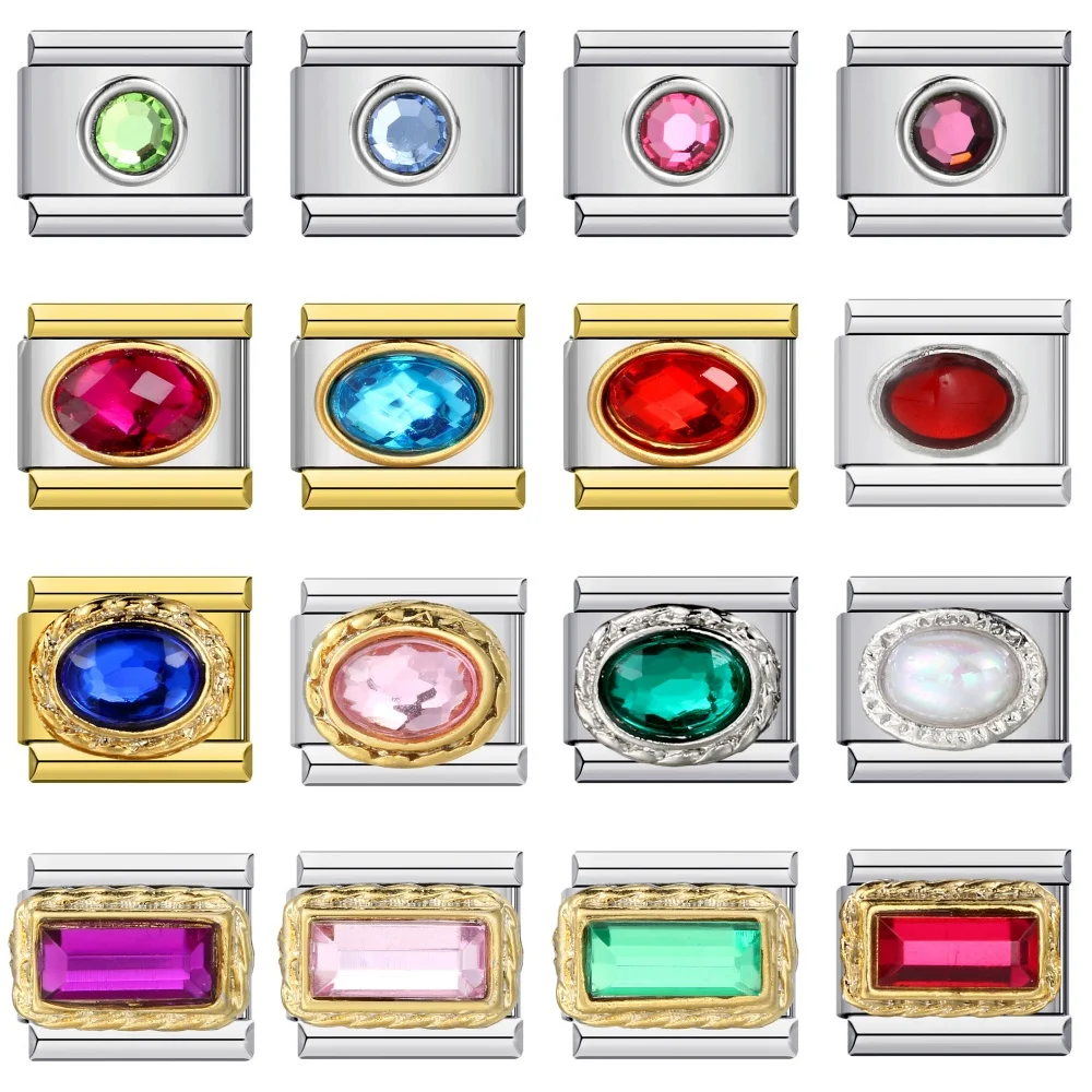 Mode Rechteck Ellipse Runde Bunte Zirkonia Charms Italienische Links 9mm Armbänder Armreif Edelstahl DIY Herstellung Von Schmuck – Detail 1