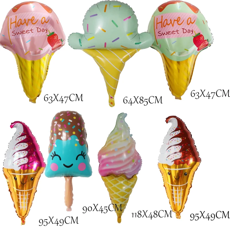 

50Pcs Large Cute Ice Cream Foil Balloon Summer Sweet Cone Popsicle Globo Girl's Birthday Hawaii Party Decoration Baby Shower Toy
