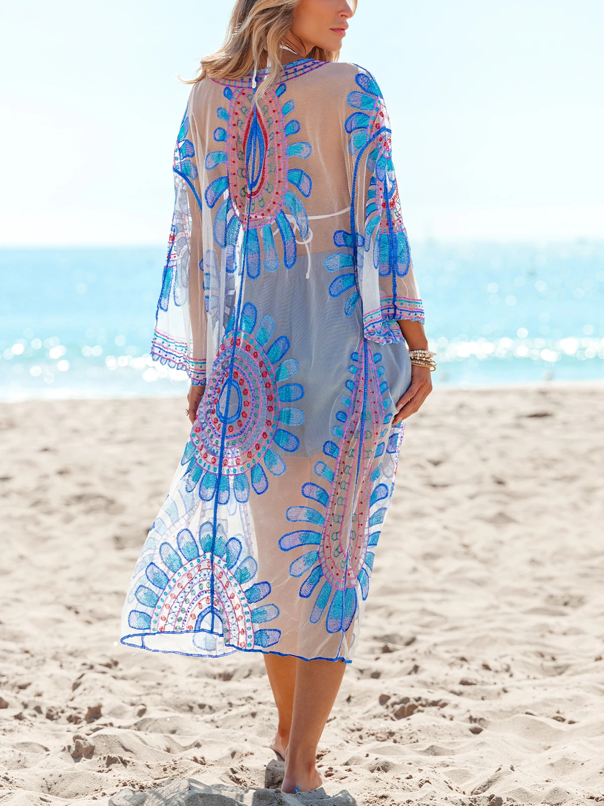 Crochet bikini beach cover up sexy long kimono swimsuit for women summer