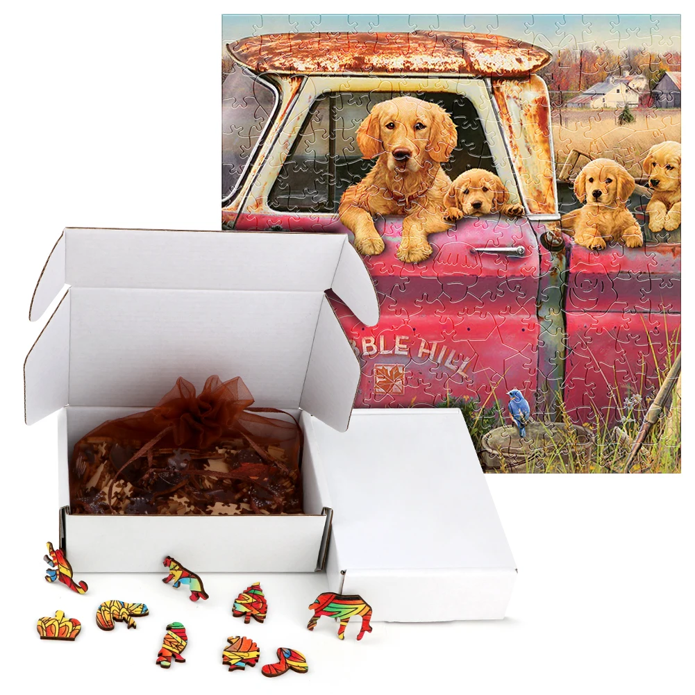 Dog Wooden Jigsaw Puzzles Mysterious Cute Golden Retriever Animal Wood Puzzle 3D Craft Interactive Games Puzzle Toy For Kids 5