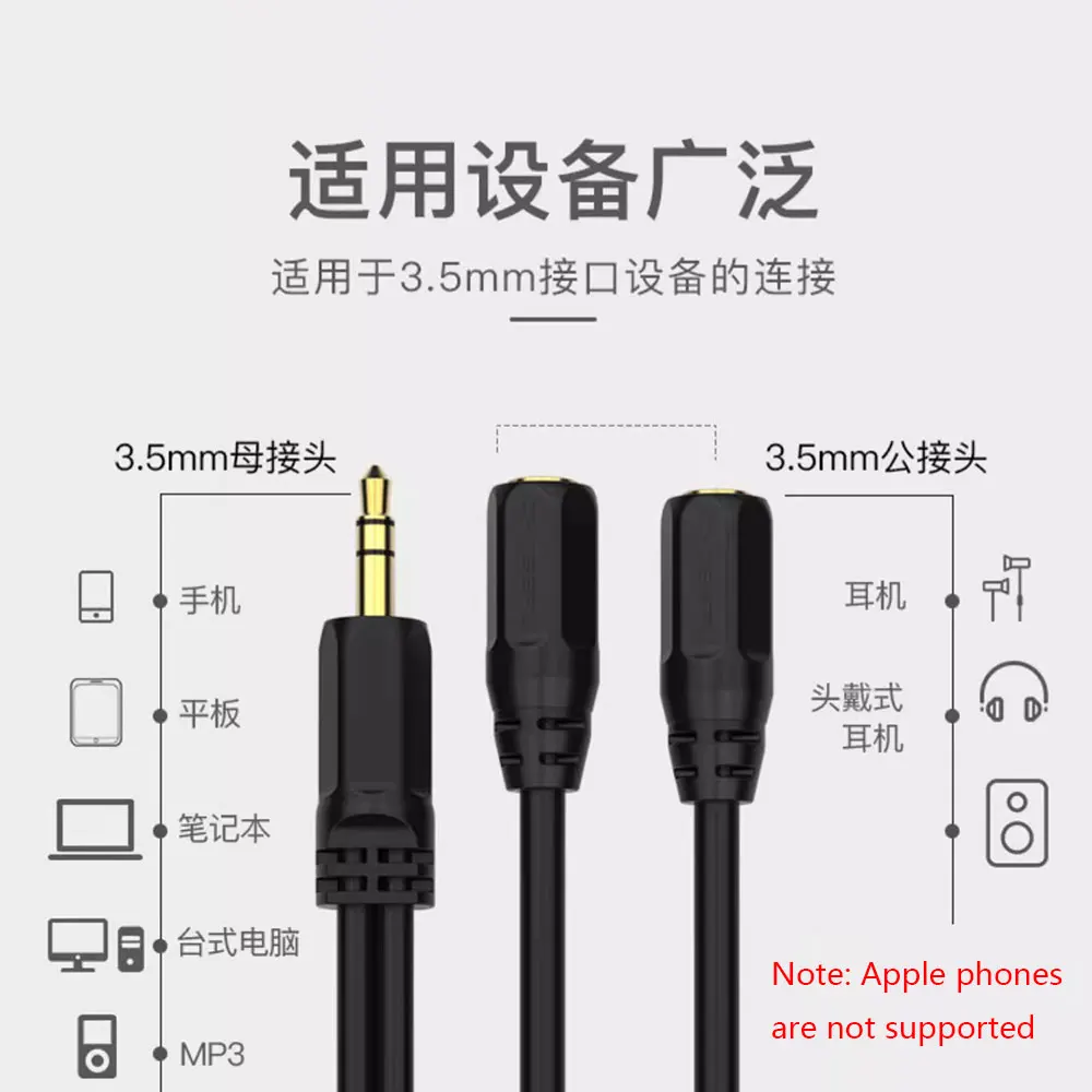High-Fidelity Audio Headphone Splitter - Dual Female Ports with 3.5mm Extension Cable
