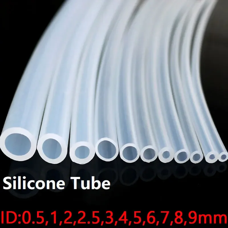 Mangueira de borracha transparente do silicone do produto comestível ID 0,5 1 2 3 4 5 6 7 8 9 10 mm OD Tubo Nontoxic flexível do silicone Claro macio 1 meter