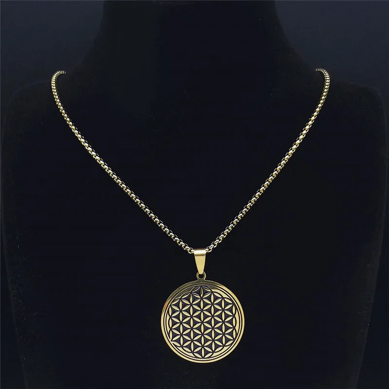 アクセサリー E.T Stainless Steel Flower of Life Necklaces Pendants for Women