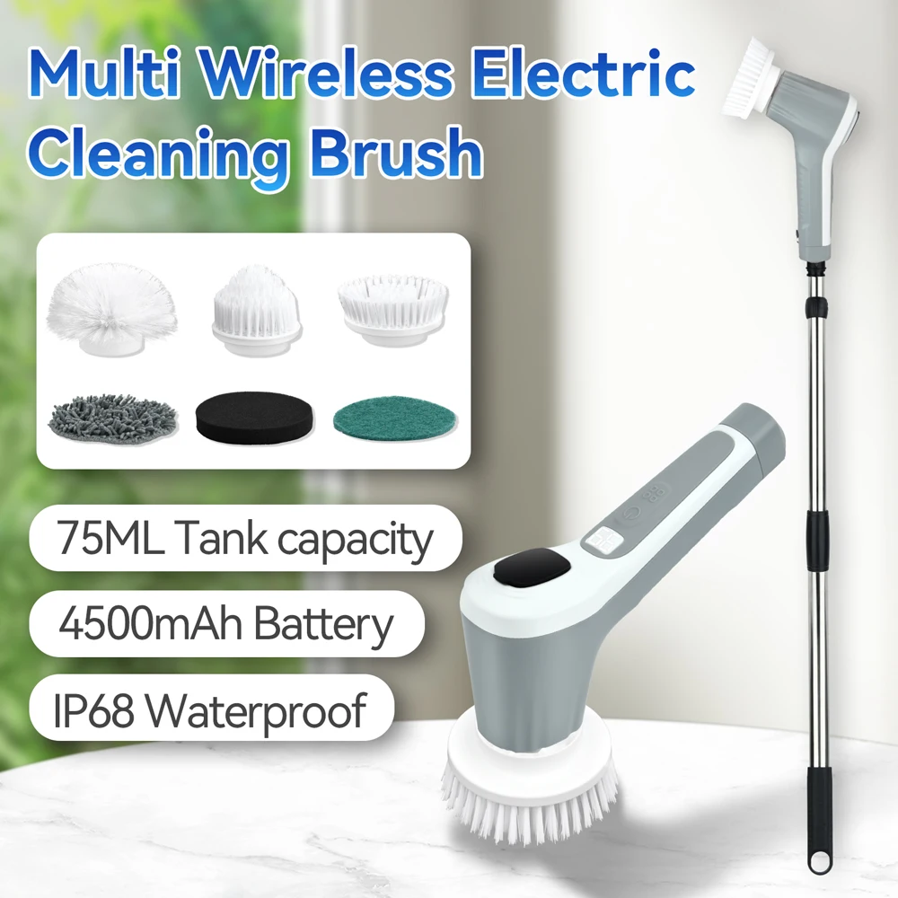 Multi Electric Cleaning Brush Waterproof 8-in-1 Electric Spin Cleaning Scrubber Kitchen  Bathroom Floor Household Clean Tools