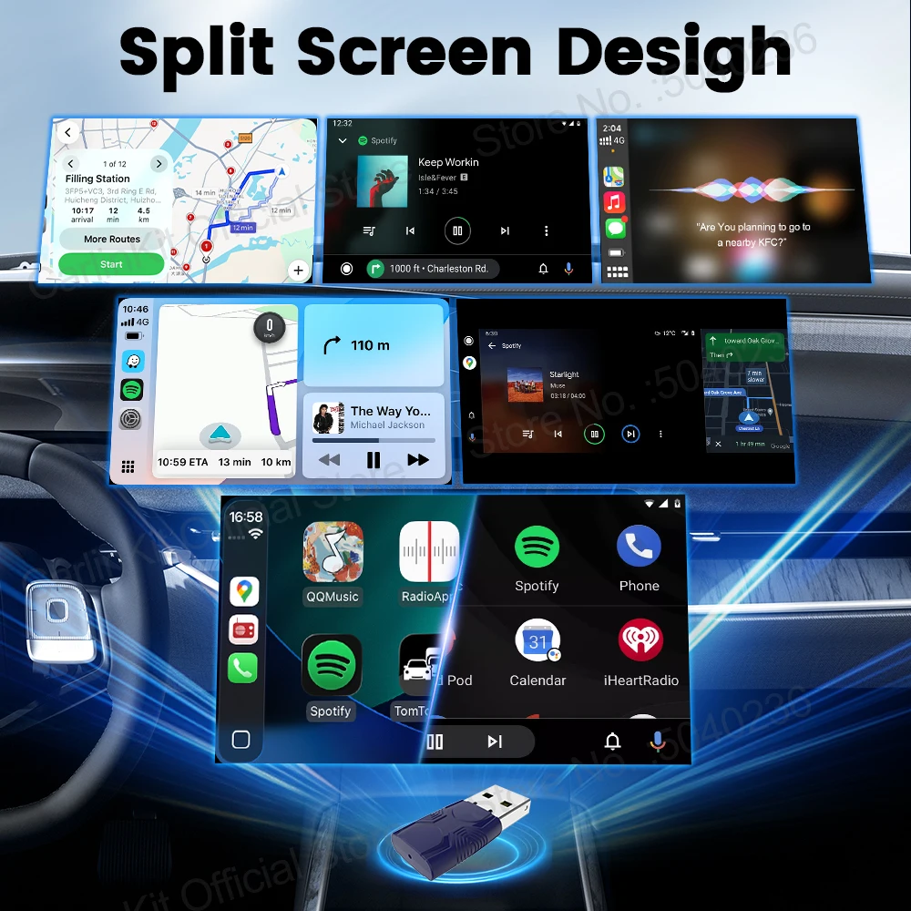 محول لاسلكي صغير Ultra CarlinKit 5.0 لـ CarPlay ال...