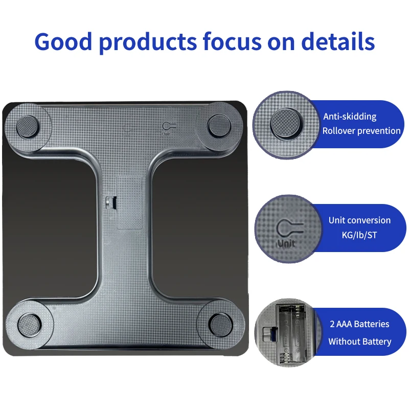 Intelligent Bathroom Digital Weight Scale, Can Be Connected To APP For Recording And Analysis, Max180kg/400lb_voghion.com