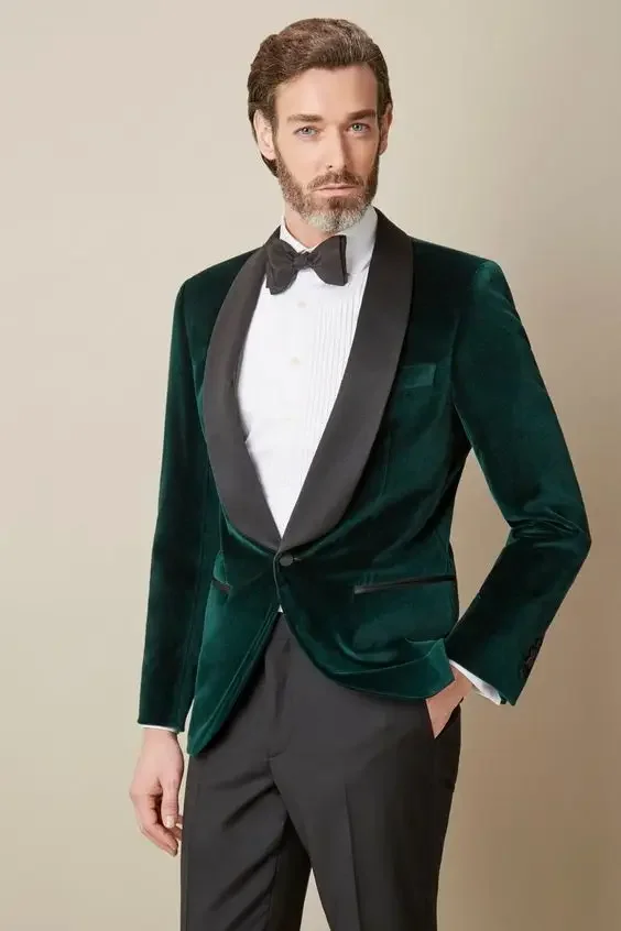 

Green Shawl Lapel Velvet Men Suit Gentleman Slim Fit Tuxedo 2 Piece Blazer Sets Custom Suits Terno Masculino Costume Homme Luxe