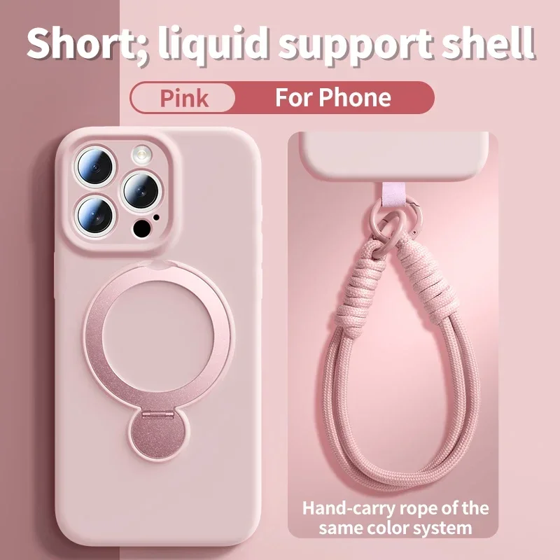 Magnetic Liquid Silicone Case with Hanging Rope - Magsafe-Compatible Protective Cover