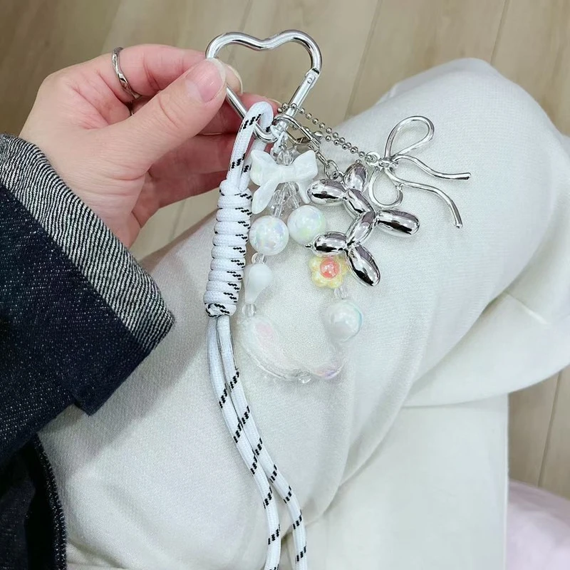 New Braided Rope Bead String Keychain Hand Woven Pearl Chain Balloon Dog Bag Decorative Pendant