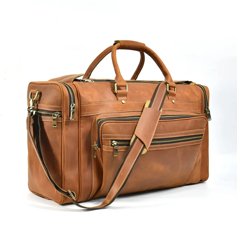 Large Capacity Men’s Black Travel Leather Duffle Bag