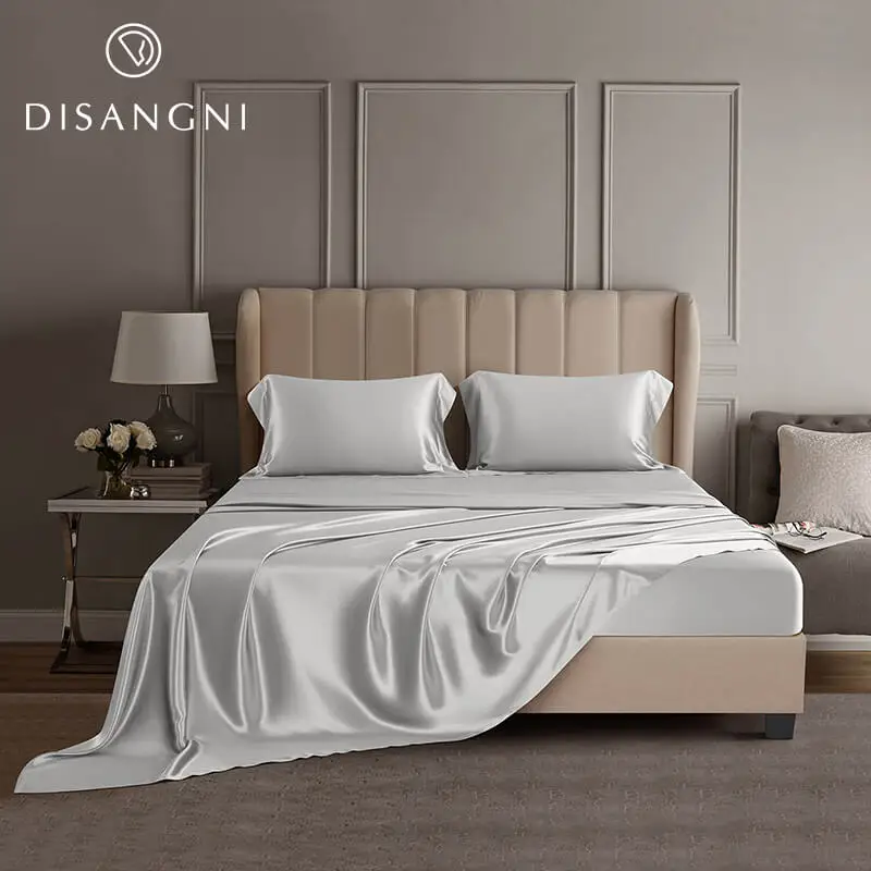DISANGNI 22 Momme 100% Mulberry Silk Bedding Set - 4-Piece Luxury (2 Pillowcases, 1 Fitted Sheet, 1 Flat Sheet) - 6A Grade Natur 2